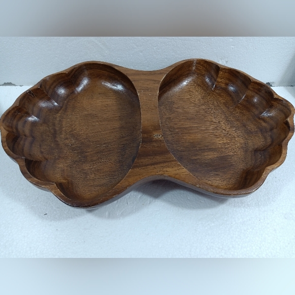 Mid Century Margal Of California Wood Serving Dish Open Clam Shell Design - Picture 1 of 7